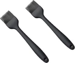Siliconen Bakkwast Zwart - Set Van 2 - BBQ Kwast - Marinade Kwast- Insmeer Kwast- Barbecue Kwast - Vaatwasser Bestendig
