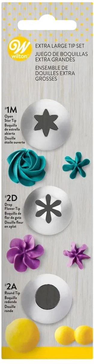 Wilton - Spuitmondjes - Set Extra Groot - #1M, #2D, #2A 1 Wilton - Spuitmondjes - Set Extra Groot - #1M, #2D, #2A