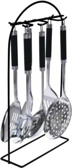 Excellent Houseware 7-delige RVS Keukengereedschap Met Houder - Schuimspaan, Spaghettilepel, Soeplepel, Opscheplepel, Serveerlepel, Vierkante Spatel Met Kartelrand -Merkloos Winkel 517x1200 3