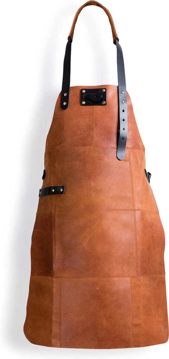 Leren Schort BBQ – Licht Bruin (Cognac) – Luxe Barbecue Schort Leer - 81x56cm – Man 1 Leren Schort BBQ – Licht Bruin (Cognac) – Luxe Barbecue Schort Leer - 81x56cm – Man