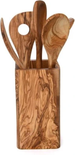 OLIVIEU ~ 5-delig Olijfhouten Duurzame Keukengerei Set Met Keukengerei Houder ~ Houten Kookgerei ~ Minimalistisch & Handgesneden ~ Keukengerei Pot ~ Kookgerei Set Met Kookgerei Houder -Merkloos Winkel 582x1200 1