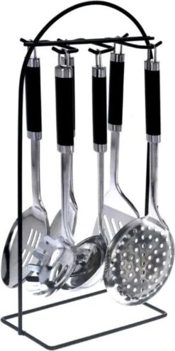 Excellent Houseware 7-delige RVS Keukengereedschap Met Houder - Schuimspaan, Spaghettilepel, Soeplepel, Opscheplepel, Serveerlepel, Vierkante Spatel Met Kartelrand -Merkloos Winkel 600x1200 11