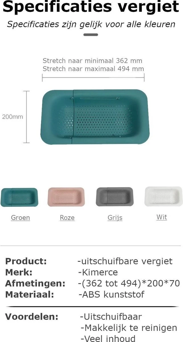 Verstelbare Keuken Vergiet/zeef | 36 Tot 50 Cm Uitschuifbaar | Vergiet Voor Gootsteen | Zeef Keuken | Keukengerei | Kunststof | Grijs 6 Verstelbare Keuken Vergiet/zeef | 36 Tot 50 Cm Uitschuifbaar | Vergiet Voor Gootsteen | Zeef Keuken | Keukengerei | Kunststof | Grijs - Afbeelding 6