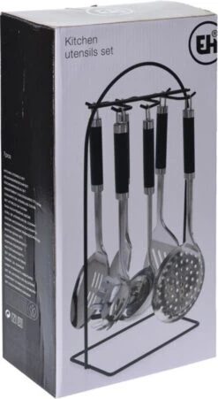 Excellent Houseware 7-delige RVS Keukengereedschap Met Houder - Schuimspaan, Spaghettilepel, Soeplepel, Opscheplepel, Serveerlepel, Vierkante Spatel Met Kartelrand -Merkloos Winkel 657x1200