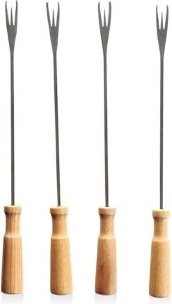 Boska Fonduevorken Oslo - Set Van 4 Vorkjes - Met Extra Grip - Zilver/Bruin