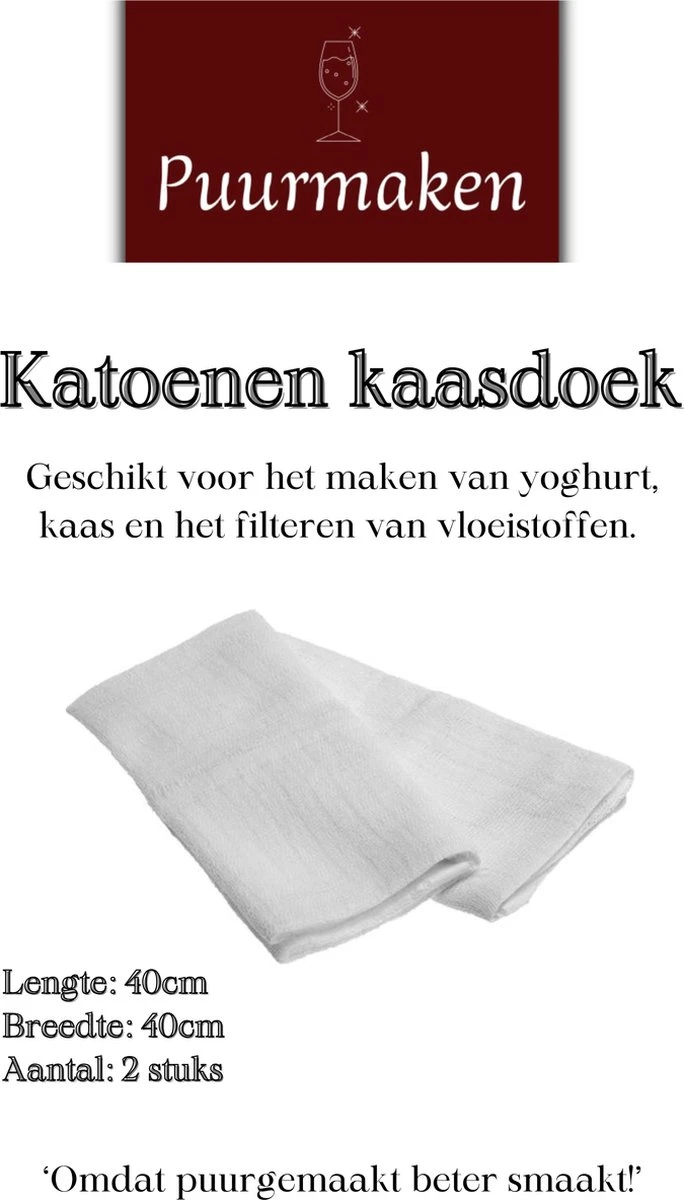 Puurmaken Kaasdoeken 40x40cm 2 Stuks | Filteren Van Vloeistoffen| Kaas Maken 1 Puurmaken Kaasdoeken 40x40cm 2 Stuks | Filteren Van Vloeistoffen| Kaas Maken