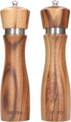 Deleca Peper En Zoutmolen Set - Handmatig Design - Pepermolen - Incl. Geschenkdoos - Premium FSC Acacia Hout - 20 Cm