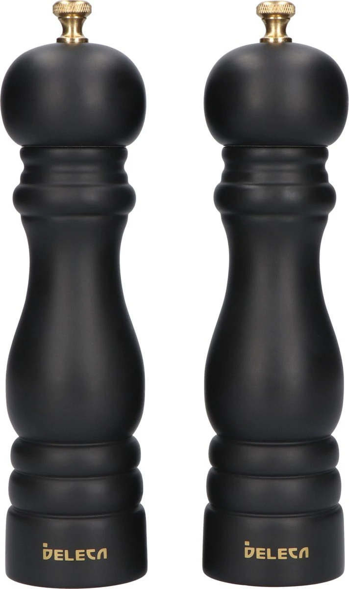 Deleca Luxe Peper En Zoutmolen Set - Met Geschenkdoos - Zout / Pepermolen - Rubberhout - Zwart & Goud 1 Deleca Luxe Peper En Zoutmolen Set - Met Geschenkdoos - Zout / Pepermolen - Rubberhout - Zwart & Goud