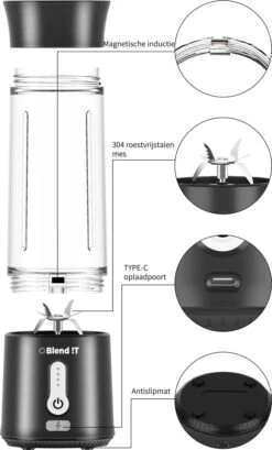 Blend !T Draagbare Mini Blender To Go - Portable Smoothie Maker - Draadloos - USB-oplaadbaar - 500 ML - Zwart -Merkloos Winkel 724x1200 5