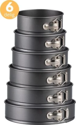 Bakiez® 6-delig Ronde Springvorm Set - Maten: Ø 28 / 26 / 24 / 22 / 20 / 18 Cm - Bakblik Rond - Taartvorm - Bakvorm - RVS - Anti Aanbaklaag