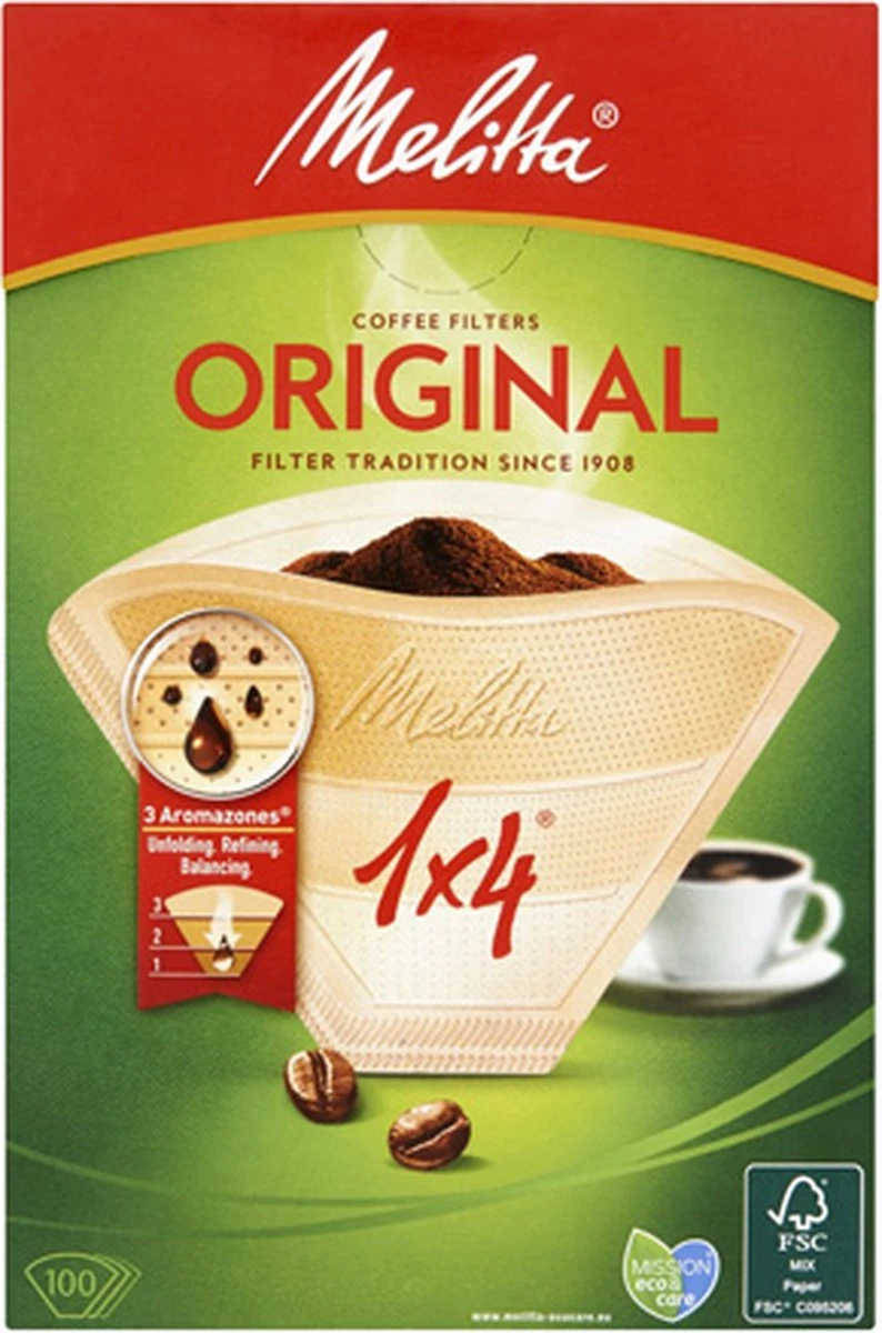 Melitta - Koffiefilters Original 1x4 Bruin - 4x 100 Stuks 2 Melitta - Koffiefilters Original 1x4 Bruin - 4x 100 Stuks - Afbeelding 2
