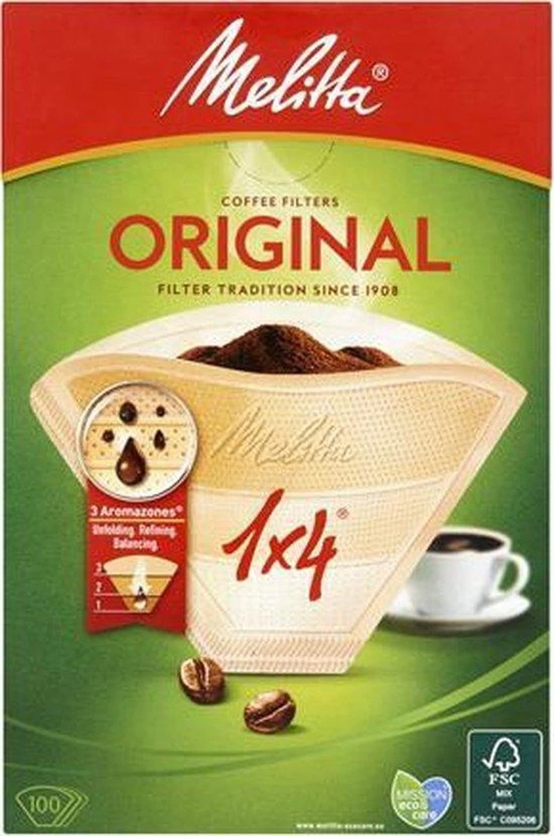 Koffiefilter Nr. 1x4 Bruin (100stuks) Melitta 1 Koffiefilter Nr. 1x4 Bruin (100stuks) Melitta