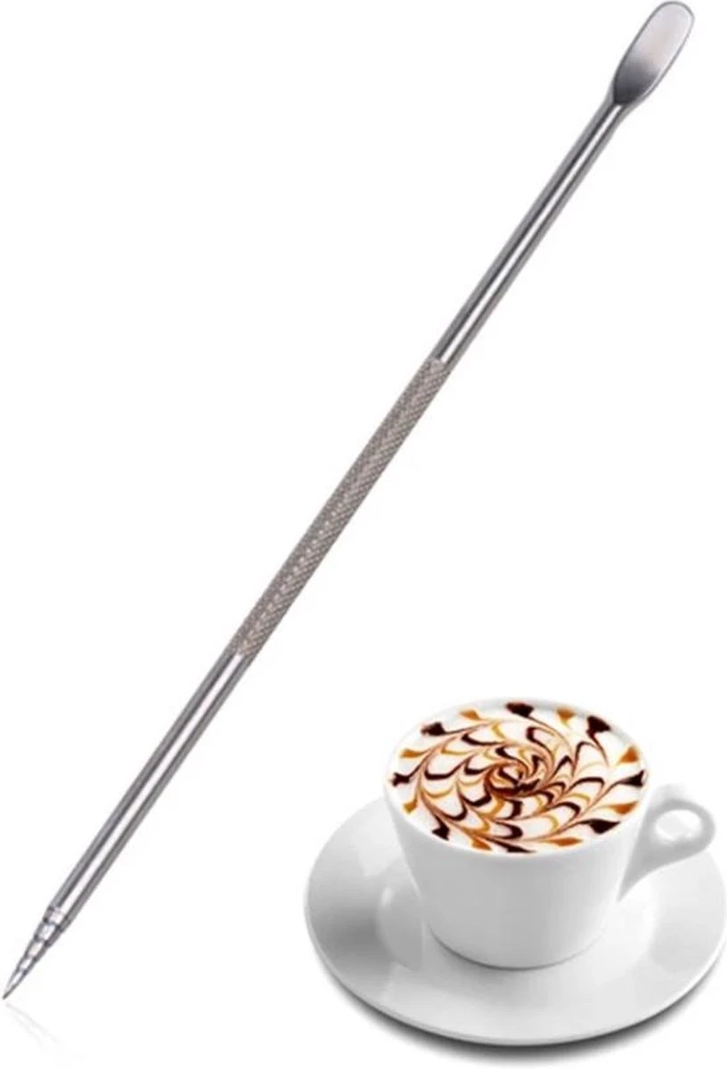 Merkloos Barista - Latte Art Pen - RVS - Cappuccino Decoratie Pencil - Koffie Sjablonen Maken - Koffie Art - Zilver 1 Merkloos Barista - Latte Art Pen - RVS - Cappuccino Decoratie Pencil - Koffie Sjablonen Maken - Koffie Art - Zilver