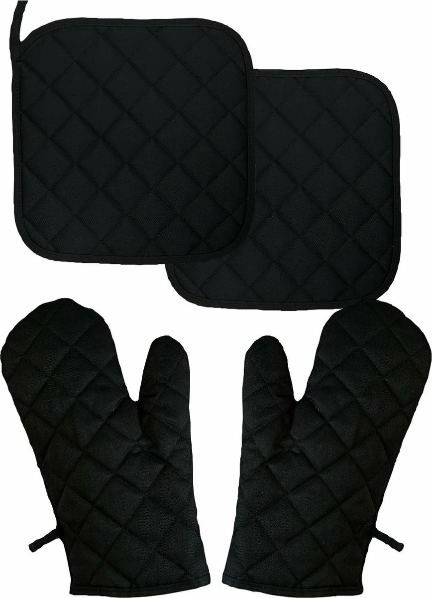 Benza - Pannnenlap En Ovenwant Set - Zwart 1 Benza - Pannnenlap En Ovenwant Set - Zwart