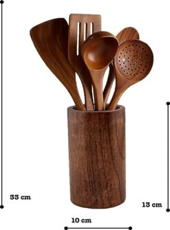 Luverno® - Keukengerei Set - 6 Delig - Teakhout - Keukenset - Keukengerei - Keukengerei Set Met Houder - Keukengerei Houder - Spatelpot - Bruin -Merkloos Winkel 884x1200 2