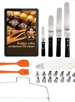 Broba Taart Decoratie Set - Bakset Met Taartzaag - Glaceermes Paletmes - Spuitzak Met Spuitmondjes - Siliconen Pannenlikker En Bakkwast - Herbruikbaar - Bakset - Bakken Spullen - Bakspullen