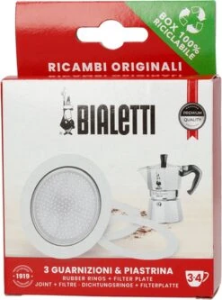 Bialetti Moka Aluminium Filterplaatje + 3 Rubber Ringen - 3 En 4 Kops