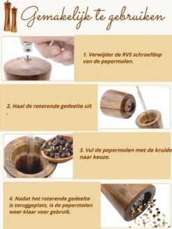 Peper En Zoutmolen Set - 22CM - Pepermolen - Zoutmolen - 2 Stuks - Acacia Hout - Instelbare Maalgraad - Duurzaam - Luxe Kwaliteit - Hervulbaar - Barbecue - BBQ Accesoires - Zout Peper Kruiden - Sinterklaas - Kerst -Merkloos Winkel 900x1200 37