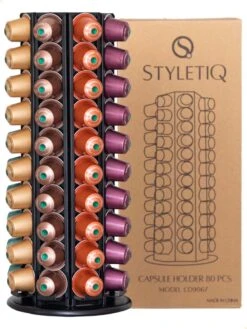 Capsulehouder Voor 80 Nespresso Koffiecups - Nespresso Cups - Koffiecups Houder - 360º Draaibaar Zwart