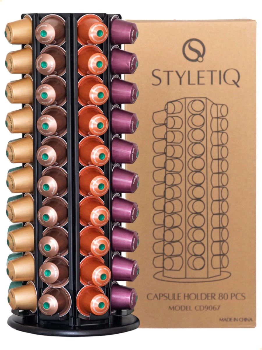 Capsulehouder Voor 80 Nespresso Koffiecups - Nespresso Cups - Koffiecups Houder - 360º Draaibaar Zwart 1 Capsulehouder Voor 80 Nespresso Koffiecups - Nespresso Cups - Koffiecups Houder - 360º Draaibaar Zwart