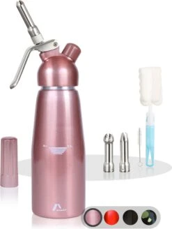 Amazy Slagroomspuit Incl. 3 Roestvrijstalen Spuitmonden + 2 Reinigingsborstels - Aluminium Slagroom-sifon Voor Het Bereiden Van Slagroom, Room, Mousse, Espuma & Co. (roségoud | 500 Ml | 0,5 L)
