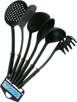Merkloos Keukengerei Set - 6 Delig - Zwart - Kunststof - 31 Cm - Spatel - Soeplepel - Pollepel - Sauslepel - Schuimspaan - Pastalepel - Krasvrij - Keuken Accessoires - Uitzet Cadeau - Kookgerei -Merkloos Winkel 911x1200 2