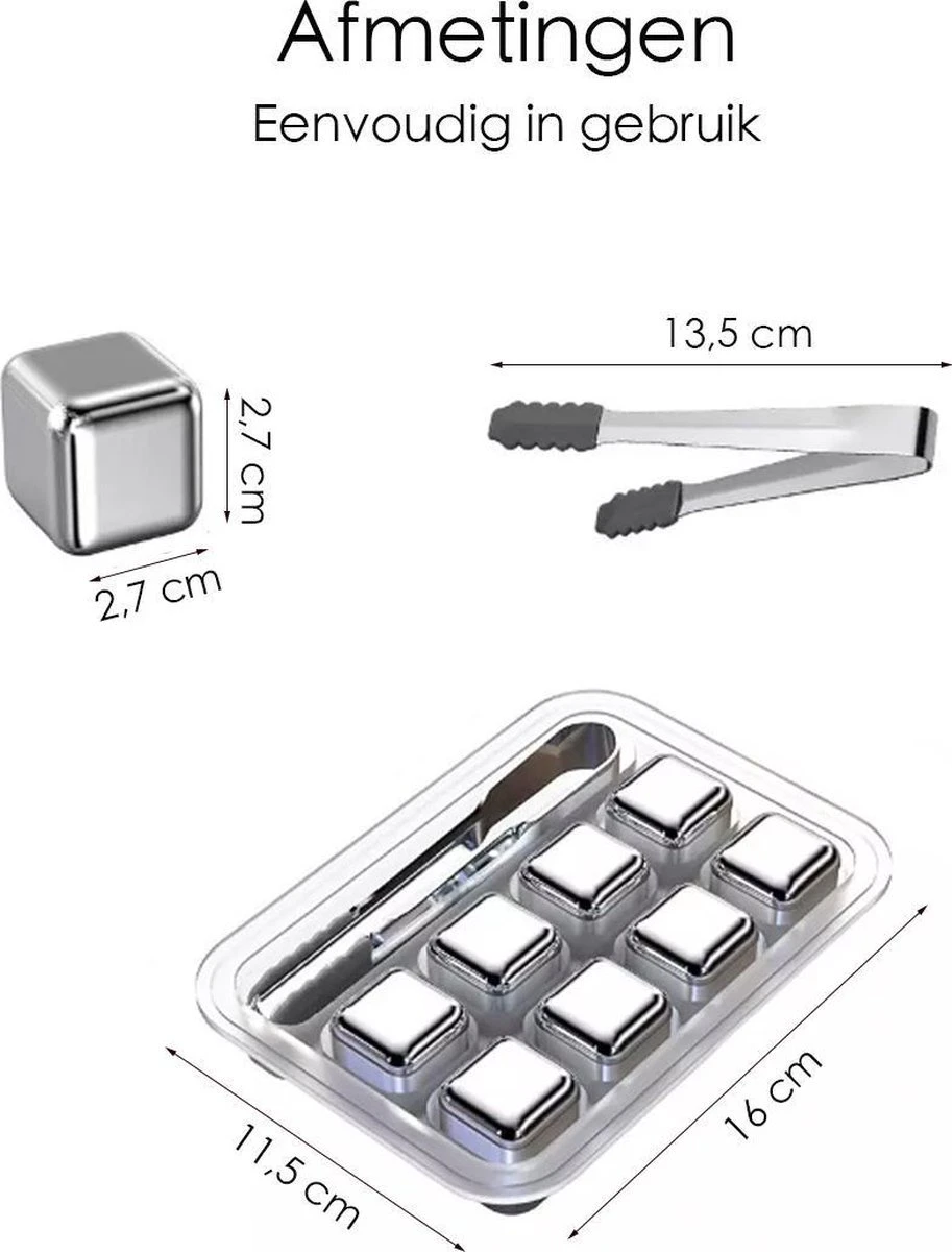 IGOODS Whiskey Stones Set (8 Stuks) Incl. Tang - Whisky Stenen - RVS - Herbruikbare Ijsblokjes - Icecubes Met Tang 8 Stuks 7 IGOODS Whiskey Stones Set (8 Stuks) Incl. Tang - Whisky Stenen - RVS - Herbruikbare Ijsblokjes - Icecubes Met Tang 8 Stuks - Afbeelding 7