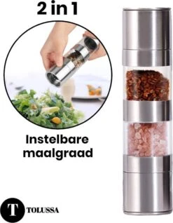 Tolussa Pepermolen En Zoutmolen 2in1 - Peper En Zoutmolen Set - Handmatig - RVS