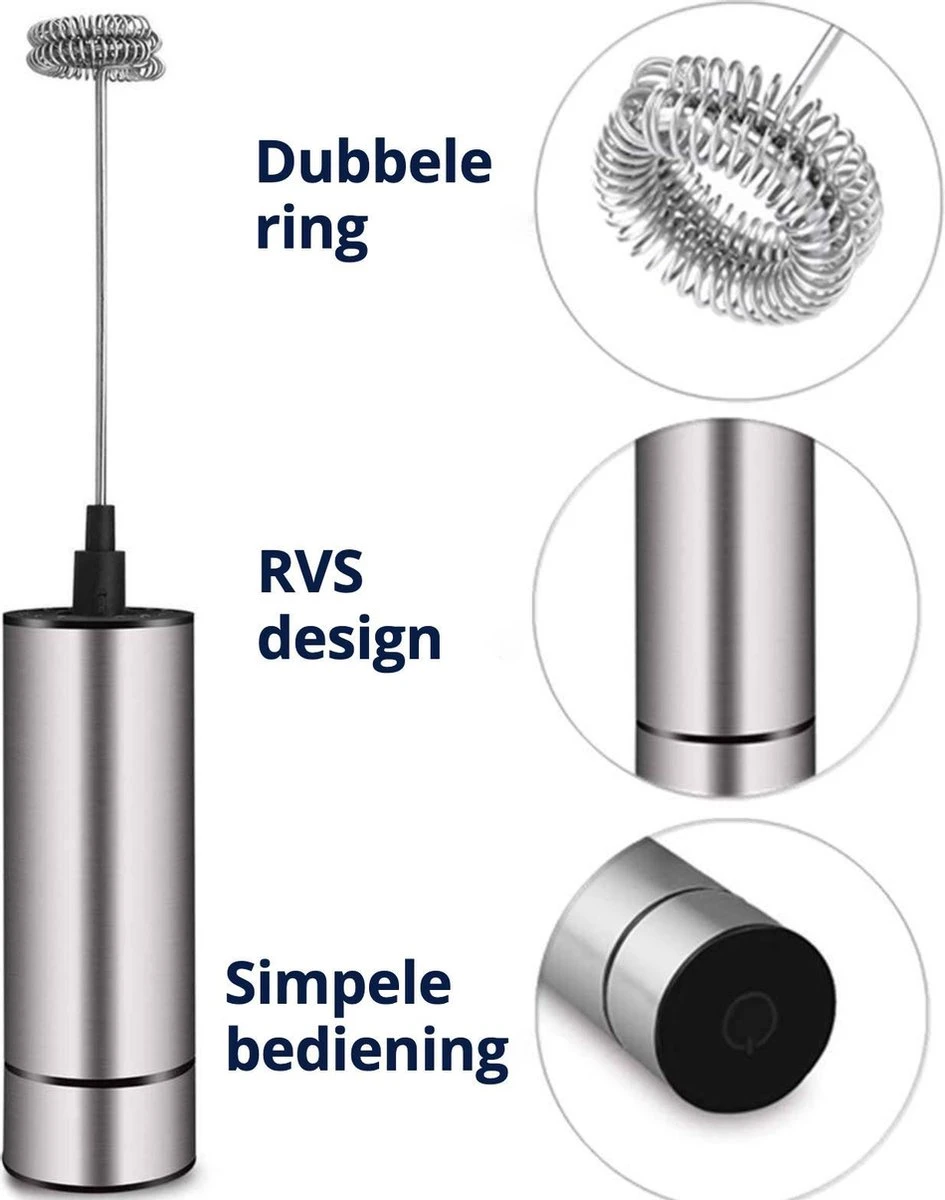 Perow Elektrische Melkopschuimer - Handmatige Melkschuimer - Melkopklopper - Zilver - RVS - Inclusief Batterijen 3 Perow Elektrische Melkopschuimer - Handmatige Melkschuimer - Melkopklopper - Zilver - RVS - Inclusief Batterijen - Afbeelding 3