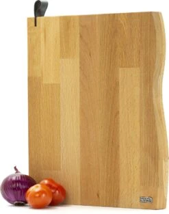 Industrial Living Snijplank Hout - Hakblok Met Lederen Lus Houder- Massief Beukenhout- Groot Formaat-3CM Dik