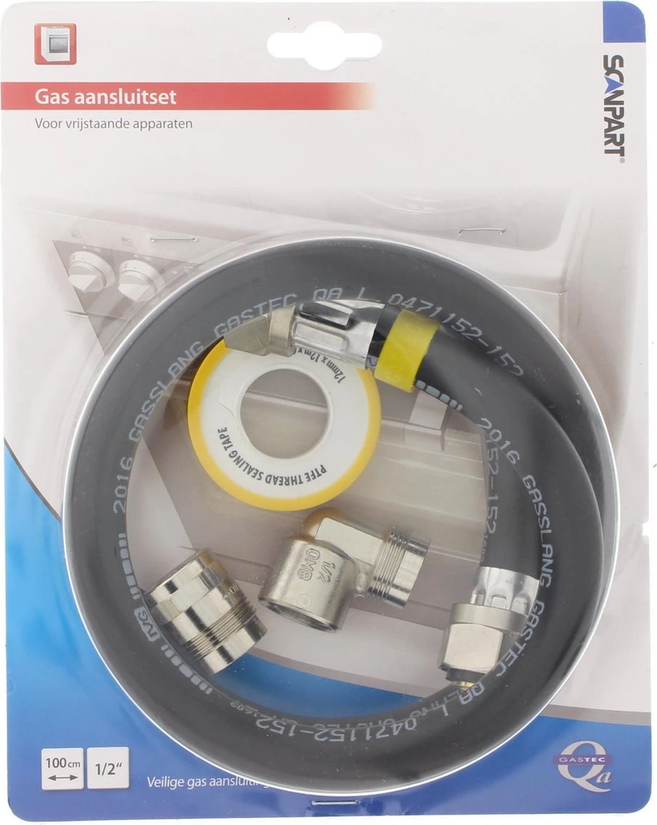 Scanpart Gasslang Aansluitset 100 Centimeter - Geschikt Voor Vrijstaand Gasfornuis - NL 2 Scanpart Gasslang Aansluitset 100 Centimeter - Geschikt Voor Vrijstaand Gasfornuis - NL - Afbeelding 2