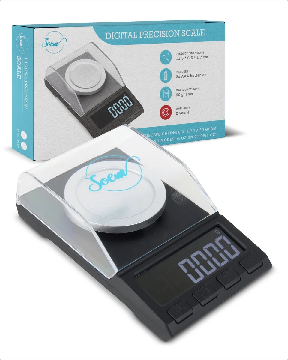 SOEM® Digitale Precisie Weegschaal - 0,001 Tot 100 Gram Tarra Functie - Pocket Scale - Juweliersweegschaal 1 SOEM® Digitale Precisie Weegschaal - 0,001 Tot 100 Gram Tarra Functie - Pocket Scale - Juweliersweegschaal