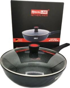 Marble Coating Wokpan Inductie - Met Glazen Deksel - Zwart - 30 Cm -Merkloos Winkel 961x1200