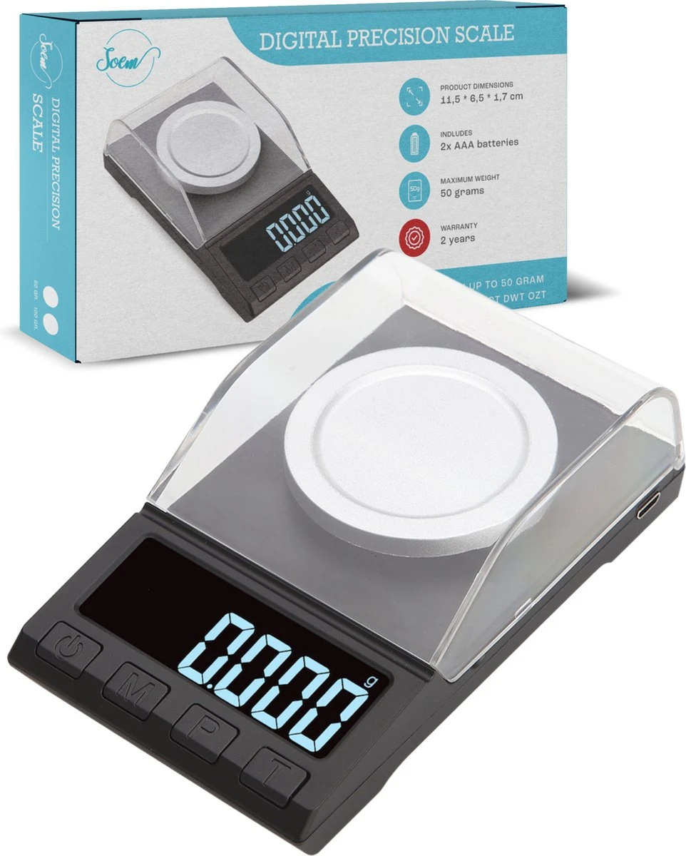 SOEM® Digitale Precisie Weegschaal - 0,001 Tot 50 Gram Tarra Functie - Pocket Scale - Juweliersweegschaal 2 SOEM® Digitale Precisie Weegschaal - 0,001 Tot 50 Gram Tarra Functie - Pocket Scale - Juweliersweegschaal - Afbeelding 2