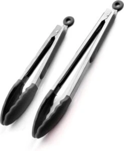 Merkloos Vleestang Voor In De Keuken Keukentang Serveertang BBQ Tang Accesoires Barbecuetang – Roestvrij Staal En Siliconen – Set Van 2