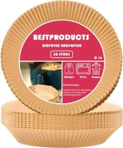 Merkloos AirFryer Bakpapier | AirFryer Bakjes | AirFryer | Bakpapier AirFryer | AirFryer Wegwerpbakjes | Bakpapier Voor AirFryer | Bakjes Voor AirFryer | 16CM | 50 Stuks | Bruin | Inc. Bewaarbak